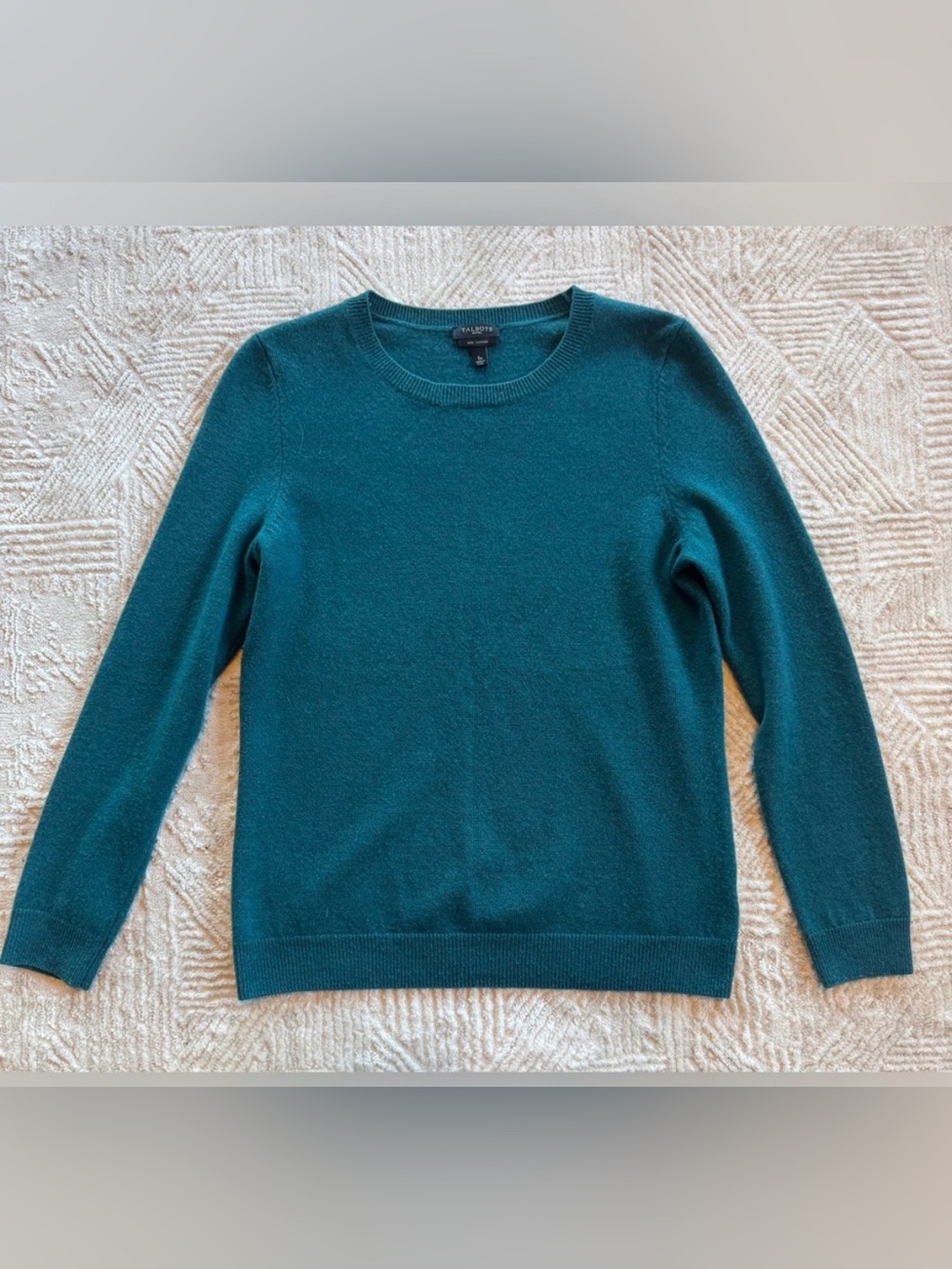 Talbots Pure Cashmere Crewneck Sweater Teal Blue Green Petite Small SP